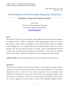 David Hume`un Kozmolojik Argüman Eleştirisi