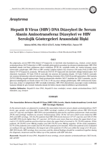 (HBV) DNA Düzeyleri ile Serum Alanin Aminotransferaz Düzeyleri