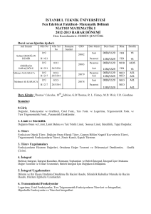 Matematik Bölümü MAT103 MATEMATİK I 2012-2013 BAHAR