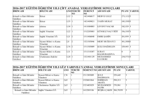 2016-2017 eğitim öğretim yılı güz yarıyılı yandal yerleştirme sonuçları