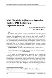 Mali Disiplinin Sağlanması Açısından Türkiye IMF İlişkilerinin