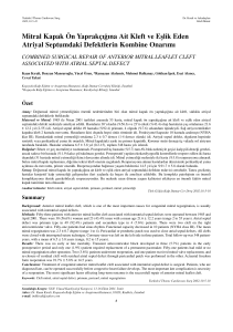 Mitral Kapak Ön Yaprakç›¤›na Ait Kleft ve Efllik Eden Atriyal