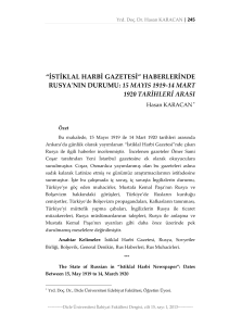 “istiklal harbi gazetesi” haberlerinde rusya`nın durumu: 15 mayıs