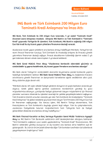 ING Bank ve Türk Eximbank 200 Milyon Euro Teminatlı Kredi