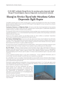 Elazığ`ın Sivrice İlçesi`nde Meydana Gelen Depremle İlgili Rapor