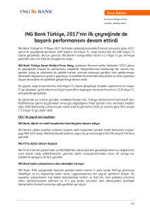 ING Bank Türkiye, 2017`nin ilk çeyreğinde de başarılı performansını