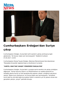 Cumhurbaşkanı Erdoğan`dan Suriye çıkışı