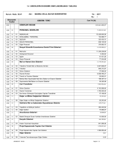 Giderlerin Ekonomik Sınıflandırılması Tablosu