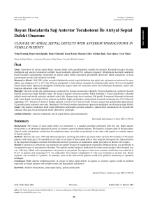 Bayan Hastalarda Sa¤ Anterior Torakotomi ‹le Atriyal Septal Defekt