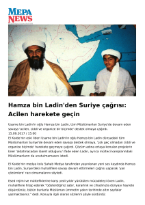 Hamza bin Ladin`den Suriye çağrısı: Acilen harekete
