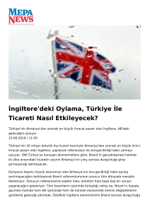 İngiltere`deki Oylama, Türkiye İle Ticareti Nasıl Etkileyecek?