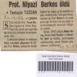 Prof. Niyazi Berkes öldü