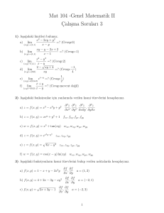 Mat 104 -Genel Matematik II C¸alısma Soruları 3