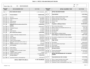 TABLO 1.1 BÜTÇE UYGULAMA SONUÇLARI TABLOSU 1.061