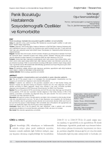 Panik Bozukluğu Hastalarında Sosyodemografik Özellikler ve