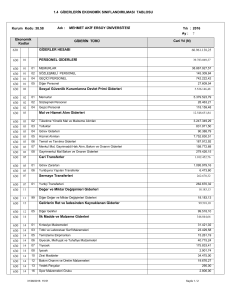 Giderlerin Ekonomik Sınıflandırılması Tablosu