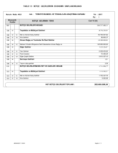 Bütçe Gelirlerinin Ekonomik Sınıflandırılması Tablosu