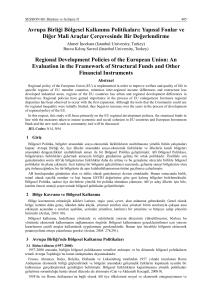 Avrupa Birliği Bölgesel Kalkınma Politikaları: Yapısal Fonlar ve
