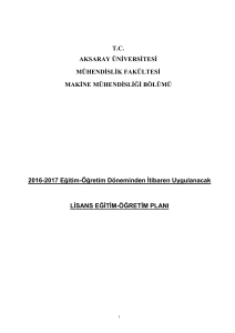 Lisans Eğitim Öğretim Planı - Makine Mühendisliği