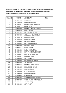 2015-2016 eğitim yılı seçimlik derslerin bütünleme sınav listesi