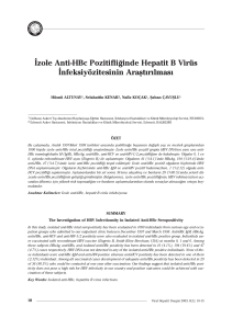 ‹zole Anti-HBc Pozitifli¤inde Hepatit B Virüs ‹nfeksiyözitesinin Araflt›r