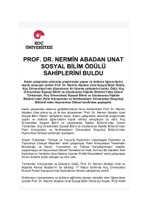 Prof. Dr. Nermin Abadan Unat Sosyal Bilim Ödülü