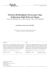 Warfarin Birlikteliğinde Hyoscyamus Niger Kullanımına Bağlı
