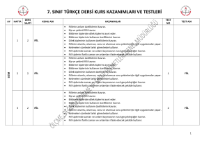 7. sınıf türkçe dersi kurs kazanımları ve testleri