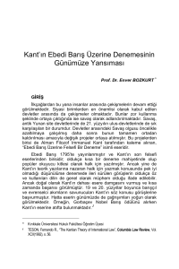 Kant`ın Ebedi Barış Üzerine Denemesinin Günümüze Yansıması