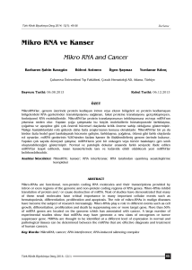 Mikro RNA ve Kanser - Türk Klinik Biyokimya Dergisi