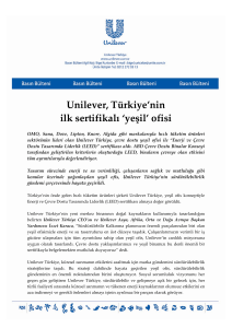 Unilever, Türkiye`nin ilk sertifikalı `yeşil` ofisi