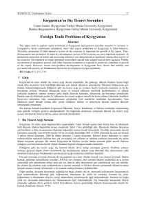 Kırgızistan`ın Dış Ticaret Sorunları Foreign Trade Problems of