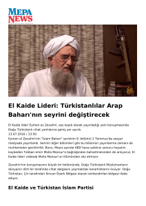 El Kaide Lideri: Türkistanlılar Arap Baharı`nın seyrini değiştirecek