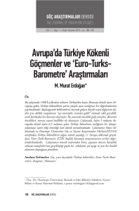 Avrupa`da Türkiye Kökenli Göçmenler ve `Euro-Turks