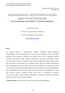 transandantal metafiziğin olanağı: kant ve wıttgensteın