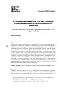 Uluslararası Sözleşmeler ve Türkiye`deki GDO