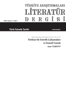 Türk Felsefe Tarihi - Türkiye Araştırmaları Literatür Dergisi