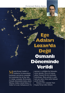 Ege Adaları Lozan`da Değil Osmanlı Döneminde Verildi
