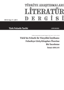 Türk Felsefe Tarihi - Türkiye Araştırmaları Literatür Dergisi