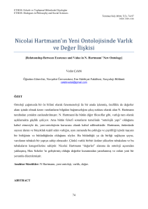 Nicolai Hartmann`ın Yeni Ontolojisinde Varlık ve Değer İlişkisi