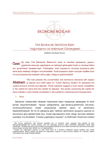 Türk Bankacılık Sektörüne İlişkin Yoğunlaşma ve Hakimiyet