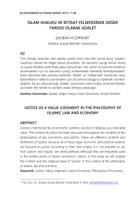 İslam Hukuku ve İktisat Felsefesinde Değer Yargısı Olarak Adalet
