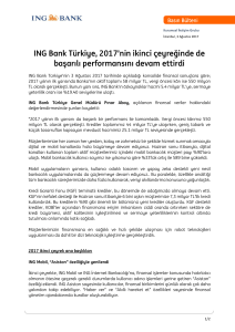 ING Bank Türkiye, 2017`nin ikinci çeyreğinde de başarılı