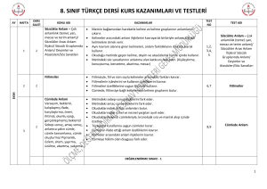 8. sınıf türkçe dersi kurs kazanımları ve testleri