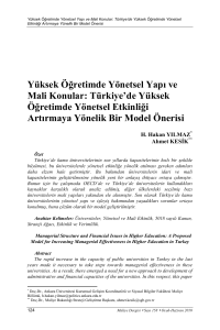 Yüksek Öğretimde Yönetsel Yapı ve Mali Konular: Türkiye`de