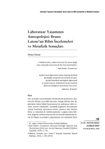 Bruno Latour`un Bilim İncelemeleri ve Metafizik Sonuçları