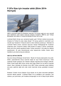 F-35`e füze için imzalar atıldı (Ekim 2014- Hürriyet)