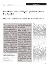 Helicobacter pylori enfeksiyonlu çocuklarda vitamin B düzeyleri