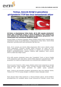 Türkiye, Gümrük Birliği`ni güncelleme görüşmelerini TTIP`den önce