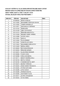 2016-2017 EĞİTİM YILI YILLIK DERSLERİN BÜTÜNLEME SINAV